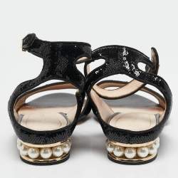 Nicholas Kirkwood Black Sequins Casati Slingback Flats Size 37