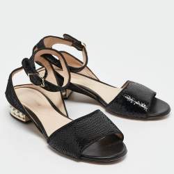 Nicholas Kirkwood Black Sequins Casati Slingback Flats Size 37