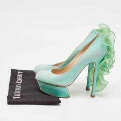 Nicholas Kirkwood Mint Green Suede Ruffle Trimmed Platform Pumps Size 37