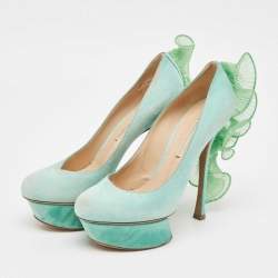 Nicholas Kirkwood Mint Green Suede Ruffle Trimmed Platform Pumps Size 37
