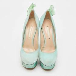 Nicholas Kirkwood Mint Green Suede Ruffle Trimmed Platform Pumps Size 37