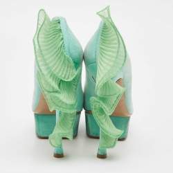 Nicholas Kirkwood Mint Green Suede Ruffle Trimmed Platform Pumps Size 37