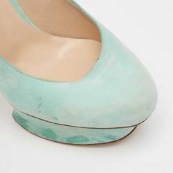 Nicholas Kirkwood Mint Green Suede Ruffle Trimmed Platform Pumps Size 37