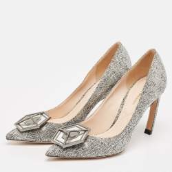 Nicholas Kirkwood Grey Tweed Hexagon Pointed Toe Pumps Size 38
