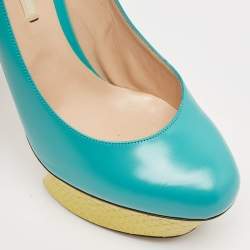 Nicholas Kirkwood Blue/Yellow Leather and Python Leather Platform Pumps Size 41
