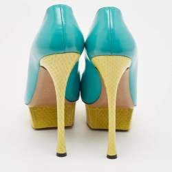 Nicholas Kirkwood Blue/Yellow Leather and Python Leather Platform Pumps Size 41