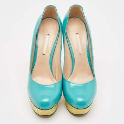 Nicholas Kirkwood Blue/Yellow Leather and Python Leather Platform Pumps Size 41