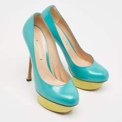 Nicholas Kirkwood Blue/Yellow Leather and Python Leather Platform Pumps Size 41