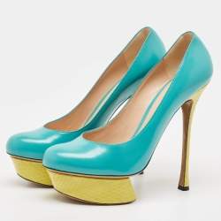 Nicholas Kirkwood Blue/Yellow Leather and Python Leather Platform Pumps Size 41