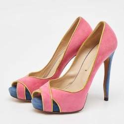 Nicholas Kirkwood Multicolor Suede and Leather Crisscross Peep Toe Pumps Size 37