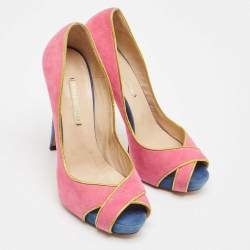 Nicholas Kirkwood Multicolor Suede and Leather Crisscross Peep Toe Pumps Size 37