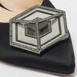 Pre Owned Nicholas Kirkwood Black Satin Eden Crystals Embellished Flat Mules Size 38