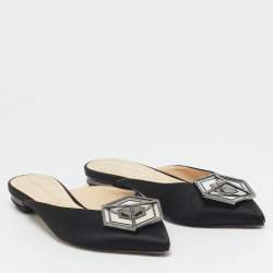 Pre Owned Nicholas Kirkwood Black Satin Eden Crystals Embellished Flat Mules Size 38