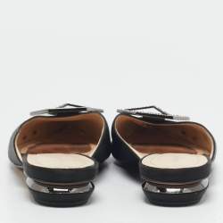 Pre Owned Nicholas Kirkwood Black Satin Eden Crystals Embellished Flat Mules Size 38