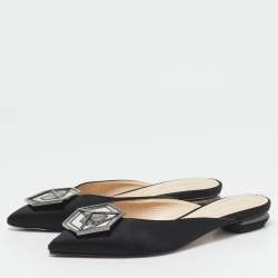 Pre Owned Nicholas Kirkwood Black Satin Eden Crystals Embellished Flat Mules Size 38