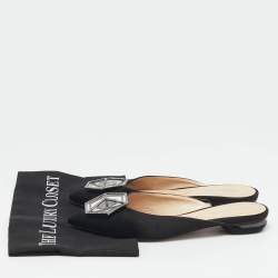Pre Owned Nicholas Kirkwood Black Satin Eden Crystals Embellished Flat Mules Size 38