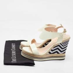 Pre Owned Nicholas Kirkwood White Patent Leather Ankle Strap Espadrille Wedge Sandals Size 39