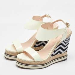 Pre Owned Nicholas Kirkwood White Patent Leather Ankle Strap Espadrille Wedge Sandals Size 39