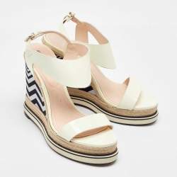 Pre Owned Nicholas Kirkwood White Patent Leather Ankle Strap Espadrille Wedge Sandals Size 39