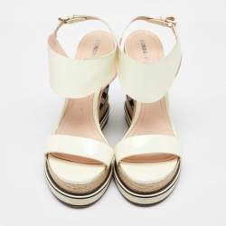 Pre Owned Nicholas Kirkwood White Patent Leather Ankle Strap Espadrille Wedge Sandals Size 39