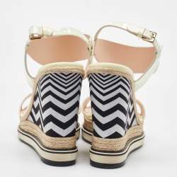 Pre Owned Nicholas Kirkwood White Patent Leather Ankle Strap Espadrille Wedge Sandals Size 39