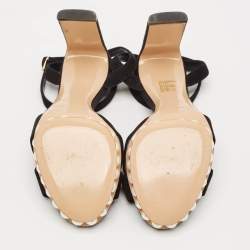 Nicholas Kirkwood Black Suede  Pearl Embellished Platform Ankle Strap Sandals Size 38