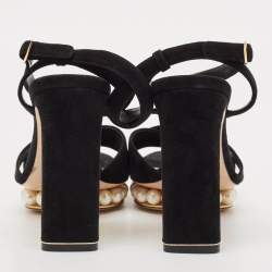 Nicholas Kirkwood Black Suede  Pearl Embellished Platform Ankle Strap Sandals Size 38