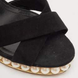 Nicholas Kirkwood Black Suede  Pearl Embellished Platform Ankle Strap Sandals Size 38
