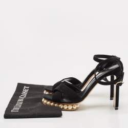 Nicholas Kirkwood Black Suede  Pearl Embellished Platform Ankle Strap Sandals Size 38