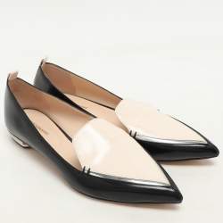 Pre Owned Nicholas Kirkwood Black/Light Beige Patent Leather Beya Smoking Slippers Size 38.5