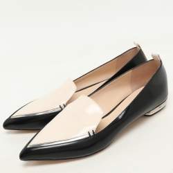Pre Owned Nicholas Kirkwood Black/Light Beige Patent Leather Beya Smoking Slippers Size 38.5