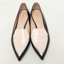 Pre Owned Nicholas Kirkwood Black/Light Beige Patent Leather Beya Smoking Slippers Size 38.5