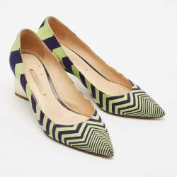 Nicholas Kirkwood Green/Blue Chevron Suede Block Heel Pumps Size 37
