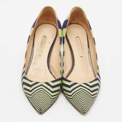 Nicholas Kirkwood Green/Blue Chevron Suede Block Heel Pumps Size 37