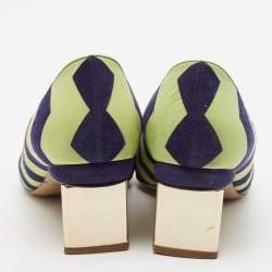 Nicholas Kirkwood Green/Blue Chevron Suede Block Heel Pumps Size 37