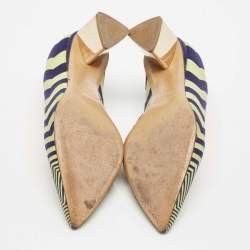 Nicholas Kirkwood Green/Blue Chevron Suede Block Heel Pumps Size 37
