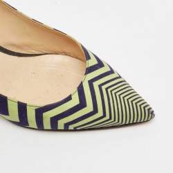 Nicholas Kirkwood Green/Blue Chevron Suede Block Heel Pumps Size 37