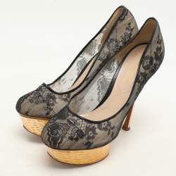 Nicholas Kirkwood Black Lace Platform Pumps Size 37.5