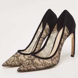 Nicholas Kirkwood Black/Beige Suede and Lace Pearl Embellished Pointed Toe Pumps Size 41