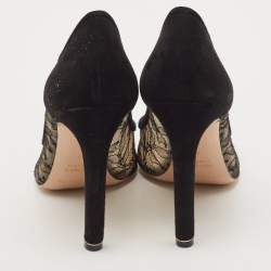 Nicholas Kirkwood Black/Beige Suede and Lace Pearl Embellished Pointed Toe Pumps Size 41