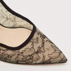 Nicholas Kirkwood Black/Beige Suede and Lace Pearl Embellished Pointed Toe Pumps Size 41