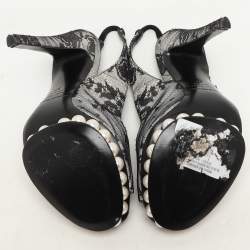 Nicholas Kirkwood Black Lace and Lurex Fabric Slingback Sandals Size 37