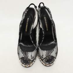 Nicholas Kirkwood Black Lace and Lurex Fabric Slingback Sandals Size 37