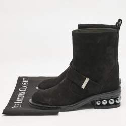Nicholas Kirkwood Black Suede Casati Pearl Ankle Length Boots Size 37