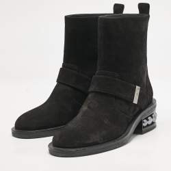 Nicholas Kirkwood Black Suede Casati Pearl Ankle Length Boots Size 37