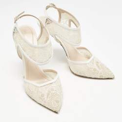 Nicholas Kirkwood White Lace and Leather Leda Pumps Size 39.5