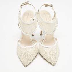 Nicholas Kirkwood White Lace and Leather Leda Pumps Size 39.5