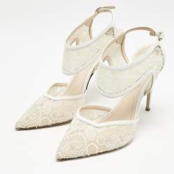 Nicholas Kirkwood White Lace and Leather Leda Pumps Size 39.5