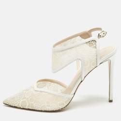 Nicholas Kirkwood White Lace and Leather Leda Pumps Size 39.5