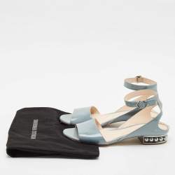 Pre Owned Nicholas Kirkwood Blue Patent Leather Casati Ankle Strap Sandals Size 40